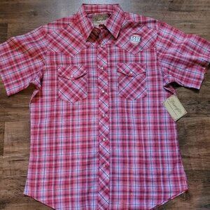 New Men's Wrangler Shirt country western red plaid short sleeve size L Large